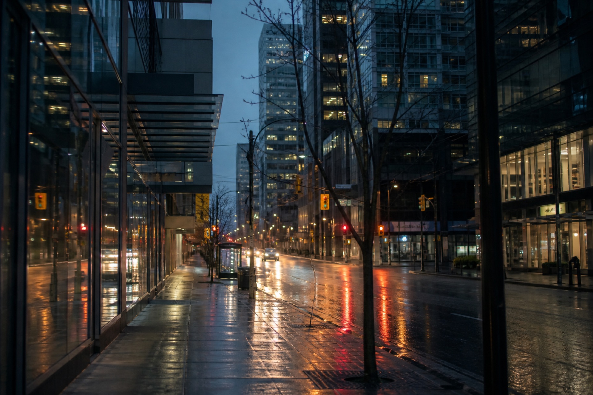 雨后的北美城市街道